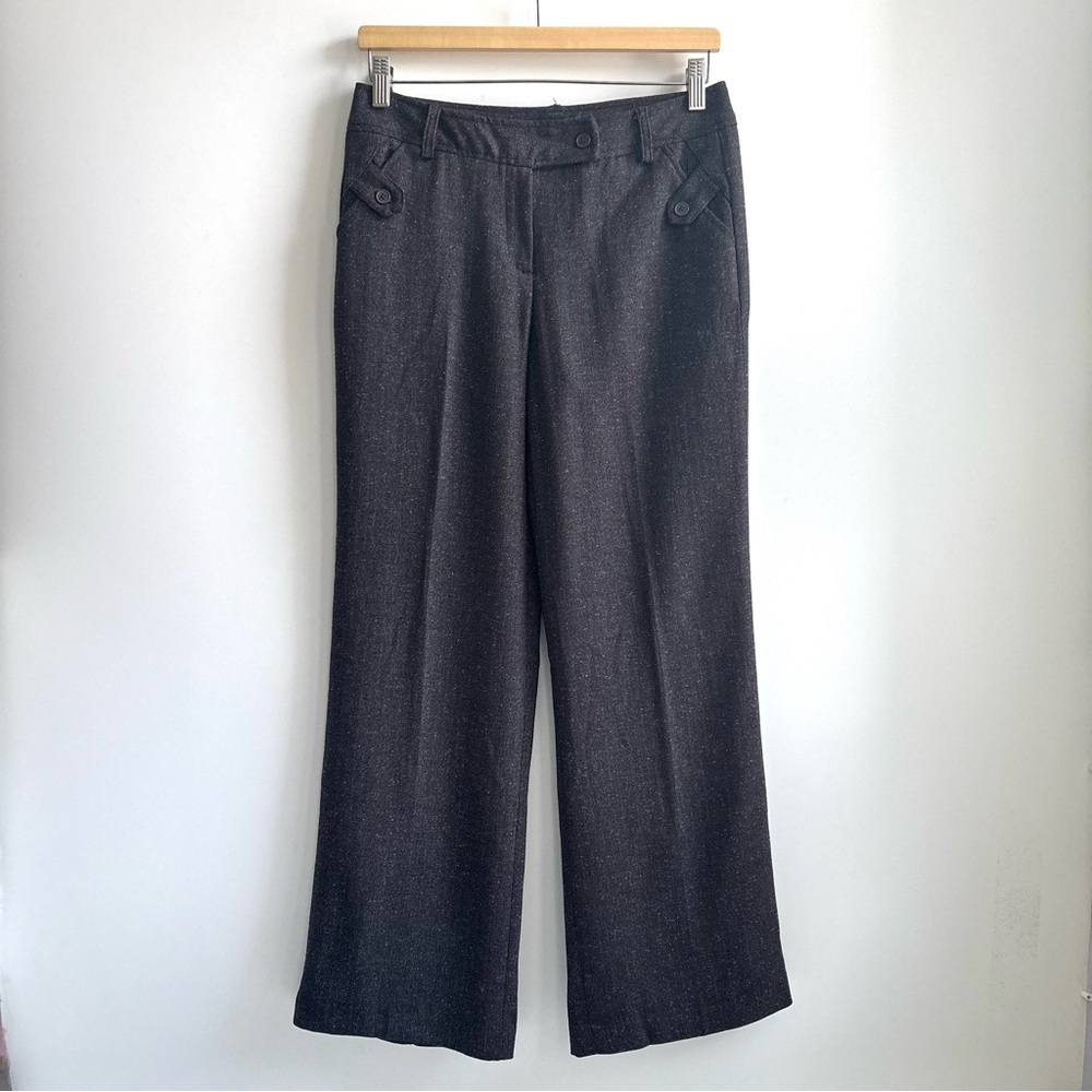 Sandro Sportswear Herringbone High Rise Wide Leg Gray Trousers Pants Size 4P
